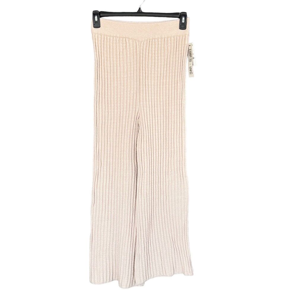 INC Jeannie Mai X-Large Flared Sweater Pants Ribbed Stretch Oatmeal Beige New